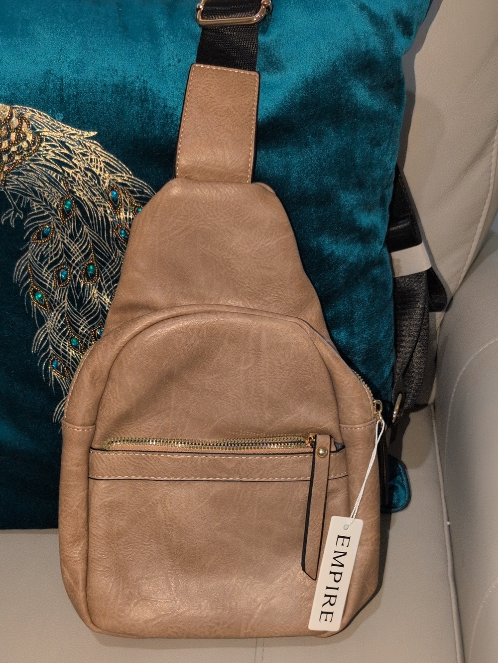 Taupe Vegan Leather Sling Backpack - Empire Tag